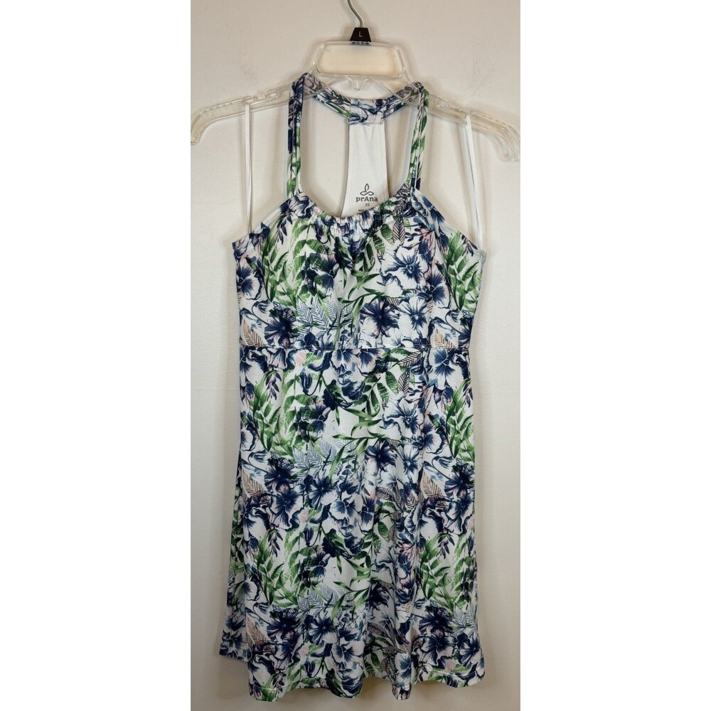 PRANA Pristine Halter Racerback Dress Women XS Padded Bra Floral Tropical Beach - Picture 3 of 12